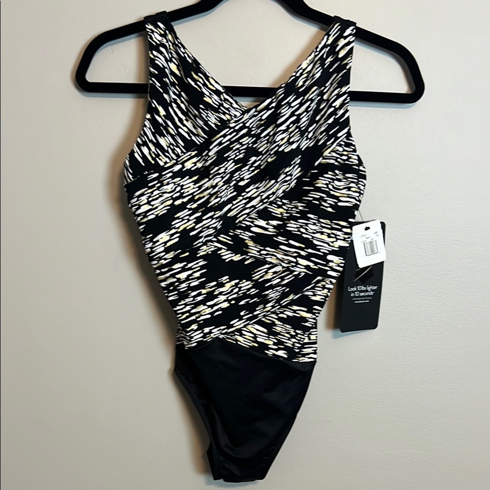 Miraclesuit Black Cream and Gold One Piece Swimsuit